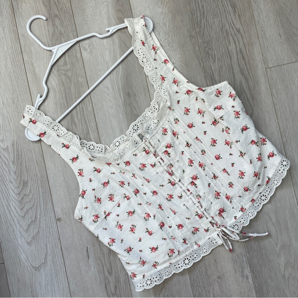 Forever 21 Top floral lace corset lace up womens White (size 1x) cottagecore
